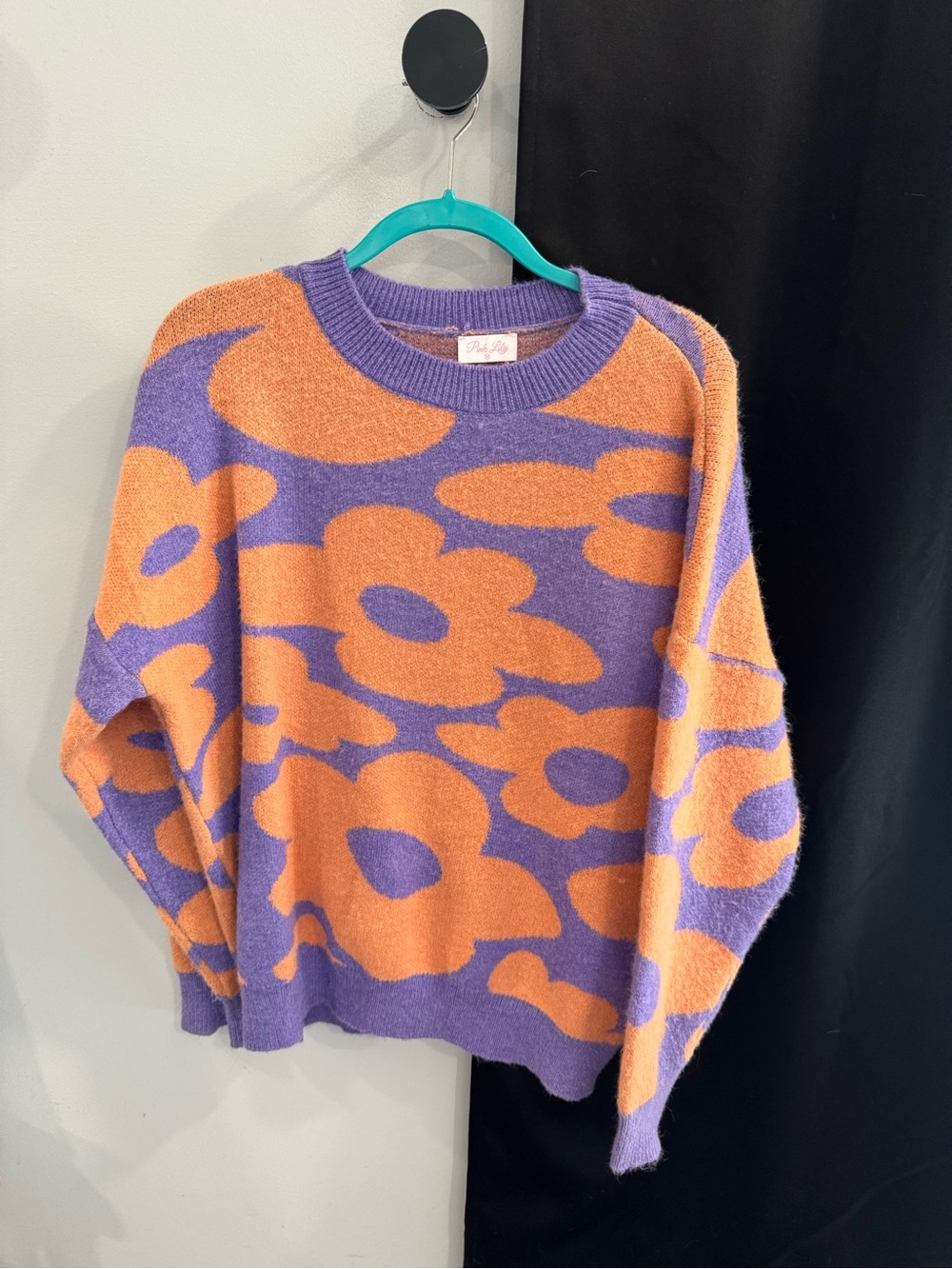 Pink Lily Purple & Orange Floral Sweater | Size Medium